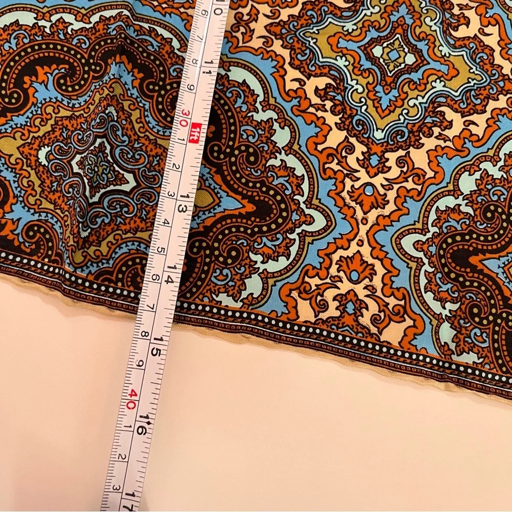 Vintage 1960 70 Burmel Mod Camel Brown blue Silk Made in Italy long Skinny Scarf